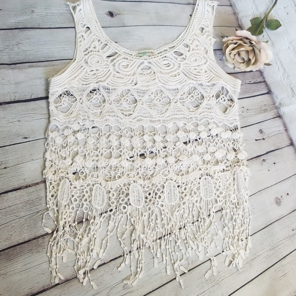 Boho Crochet Fringe Tank Top - White